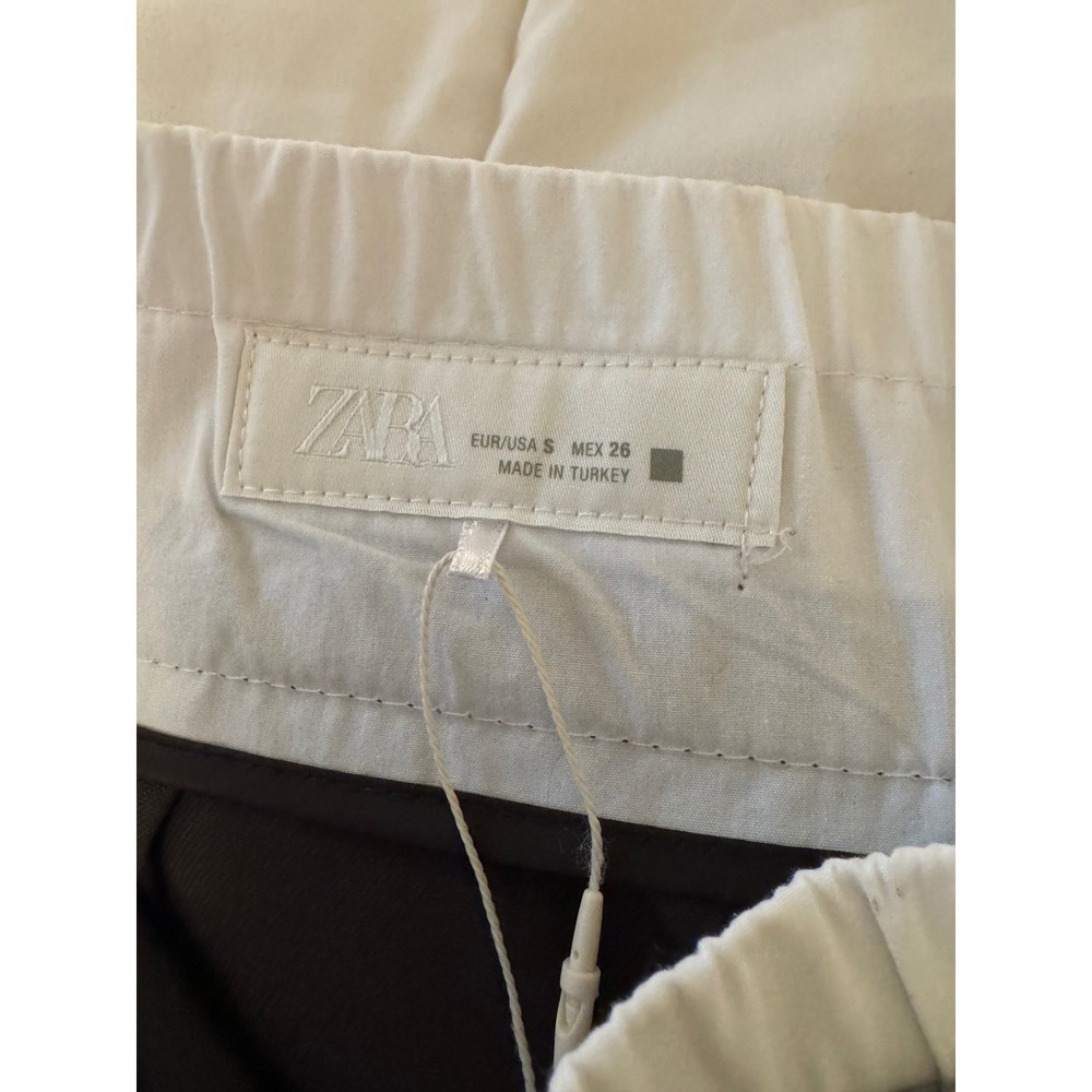 Zara Espresso Brown Wide Leg Trousers Contrast Waistband Pleated Pants Small - Picture 3 of 3